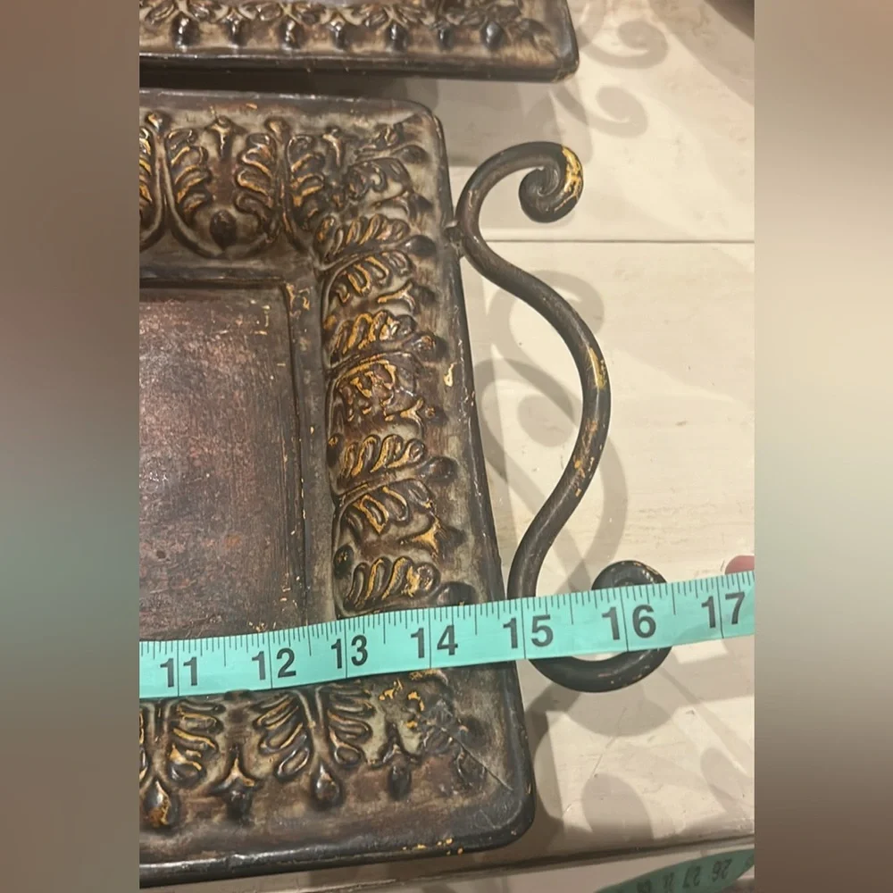 Antique-Style Brown and Gold Decorative Tray Set